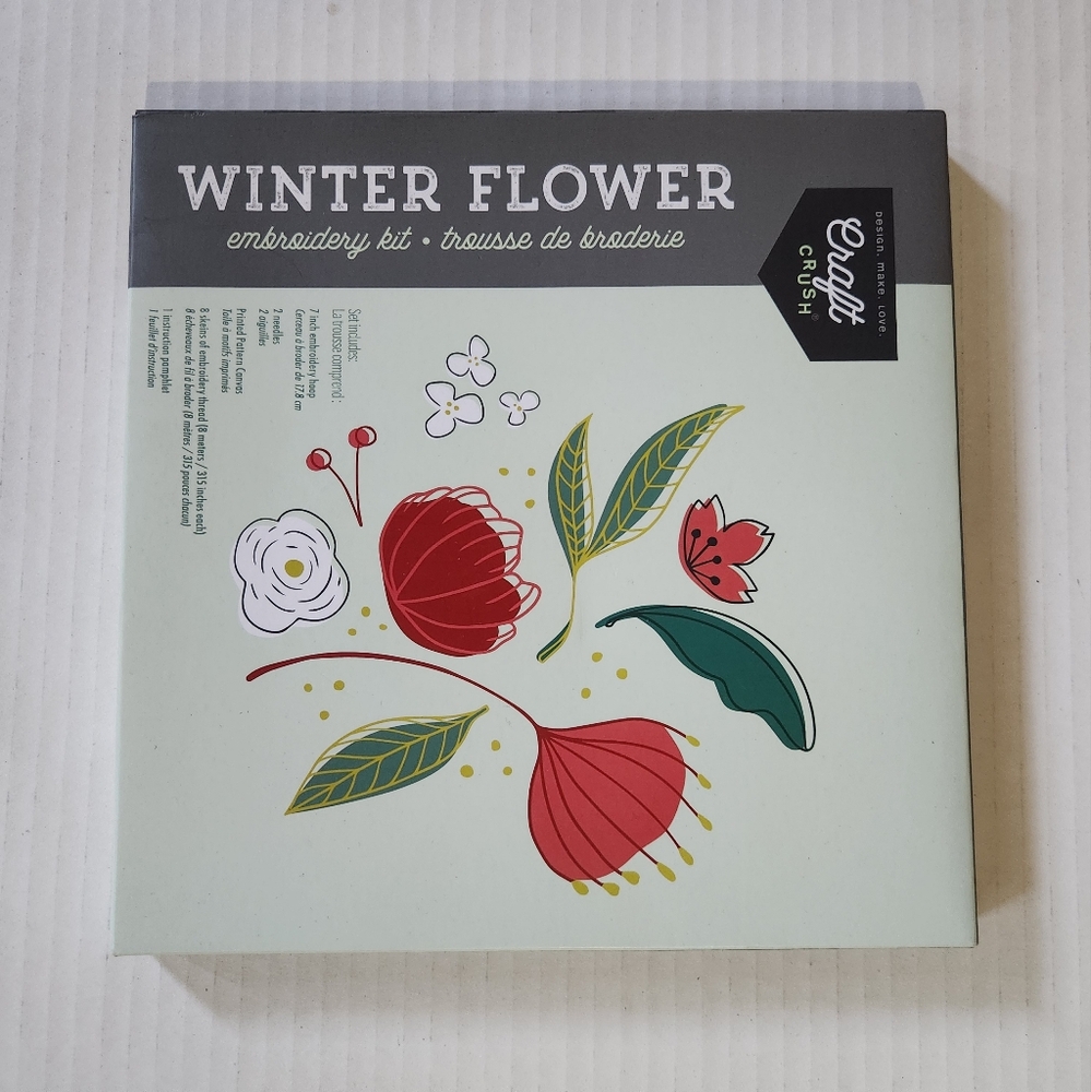 Craft Crush Winter Flower Embroidery Kit DIY Needlework New Sealed